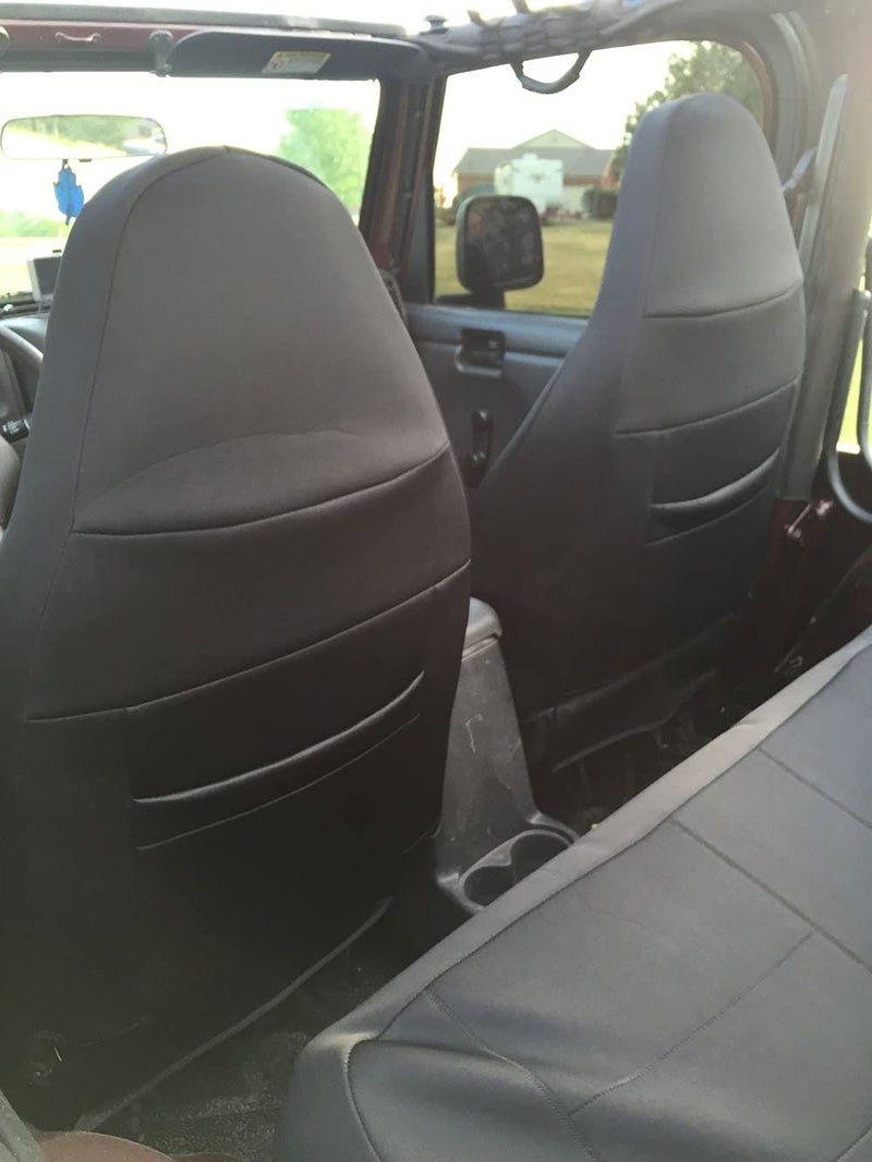 GEARFLAG Custom Fit Seat Cover for Wrangler TJ 1997-2002 - Full Set Diving Suit Grade Neoprene Waterproof Dirtproof - Ultimate Protection for Front and Rear Seats - Gray/Black Design - Image 4